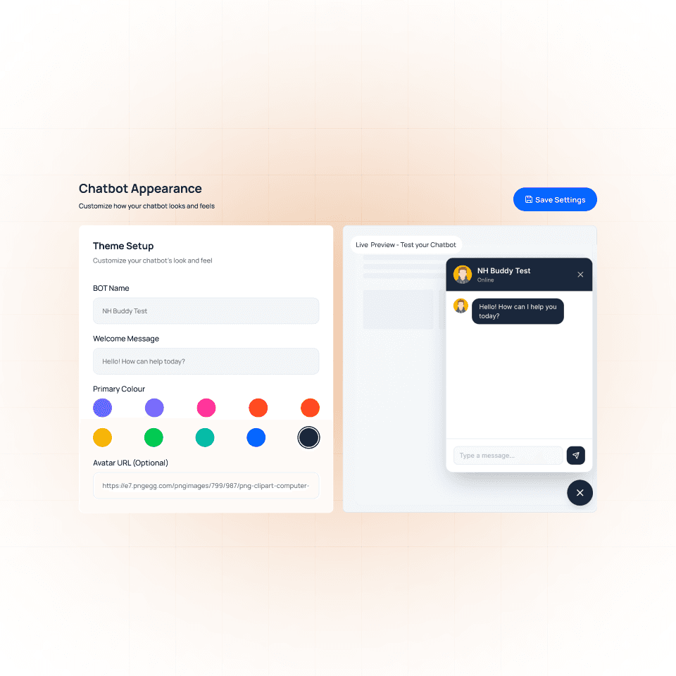 Customize the Experience: Adjust the bot's appearance, set behavioral rules, and give your AI a personality that reflects your brand's voice.